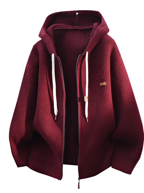 Autumn Casual Knitted Cardigan Loose Fit Zipper Coat