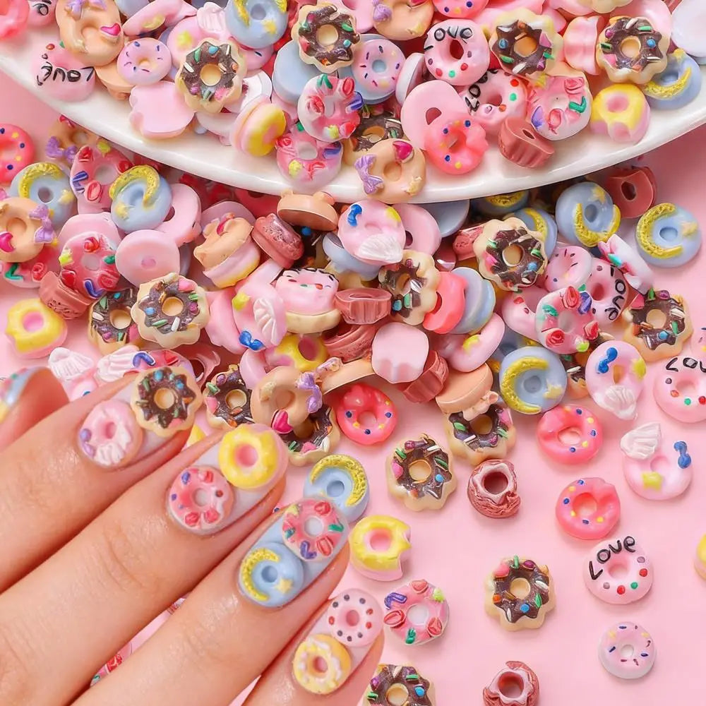Kawaii 3D Donut Nail Art Charms - 50 Pack