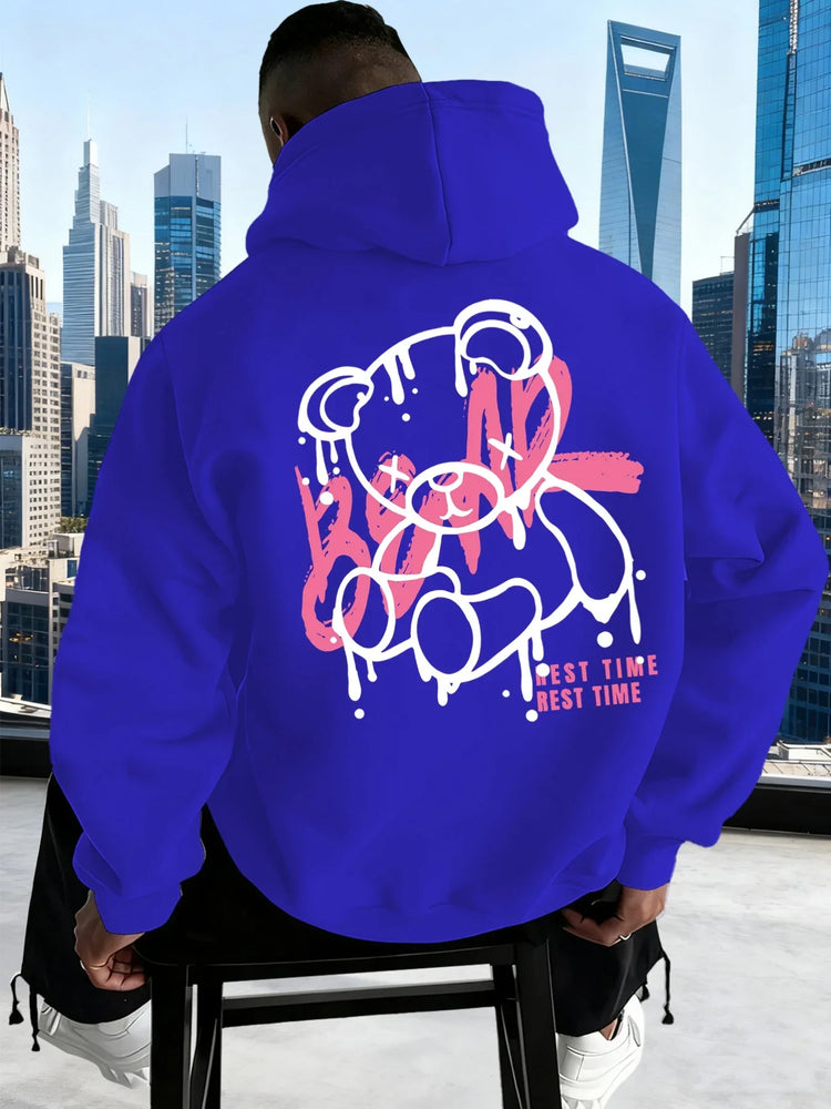 Men’s Oversized Doodle Bear Fleece Hoodie