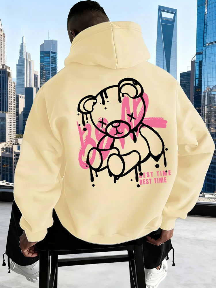 Men’s Oversized Doodle Bear Fleece Hoodie