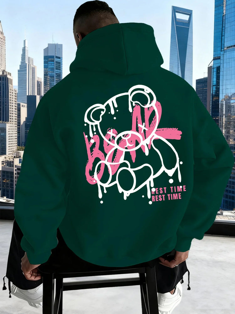 Men’s Oversized Doodle Bear Fleece Hoodie