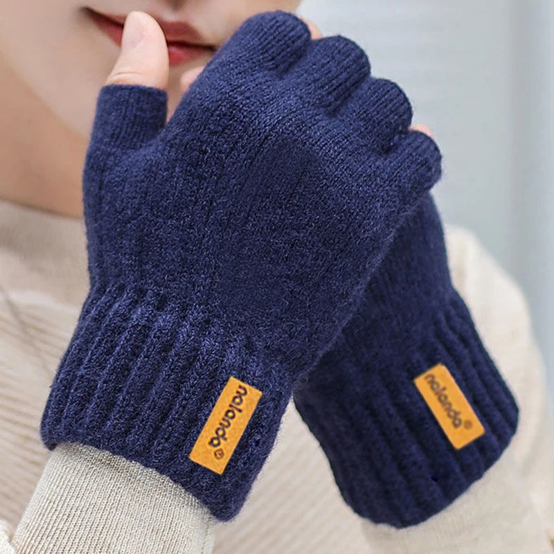 Cozy Knit Winter Fingerless Gloves - Warm Plush Knitted Gloves