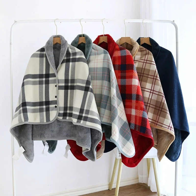 Plaid Fleece Blanket Poncho