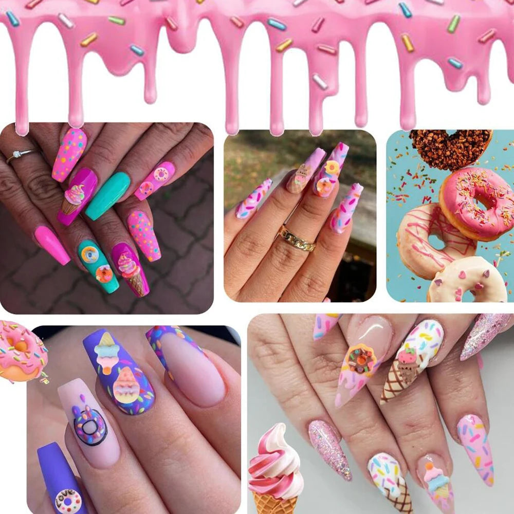 Kawaii 3D Donut Nail Art Charms - 50 Pack