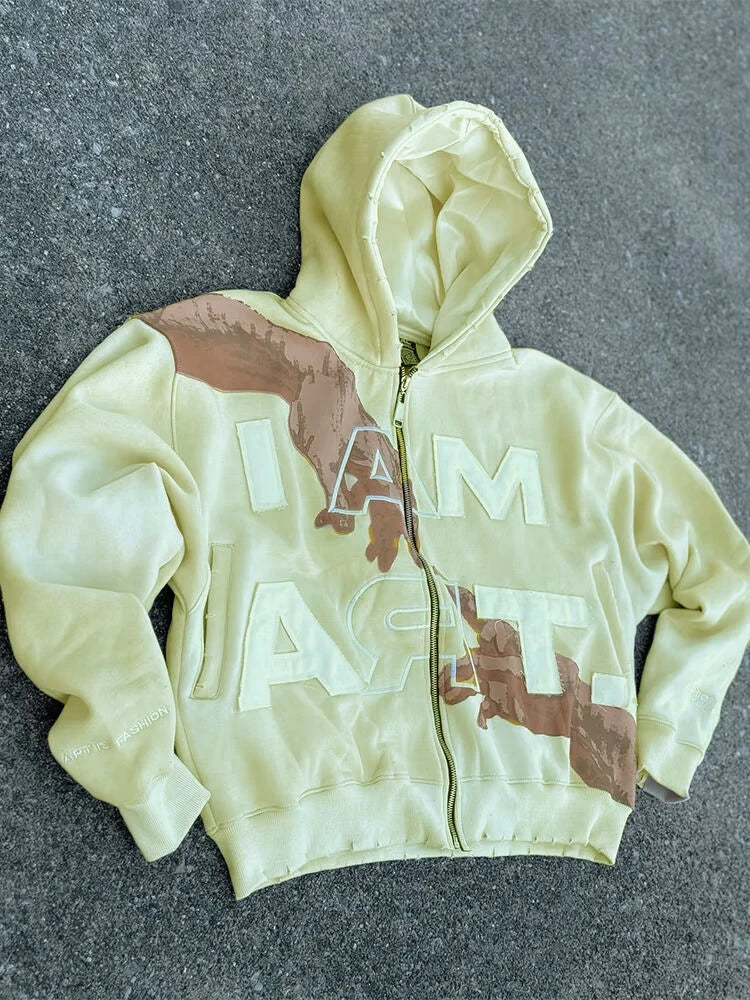 Relaxed-Fit Printed Zip-Up Hoodie