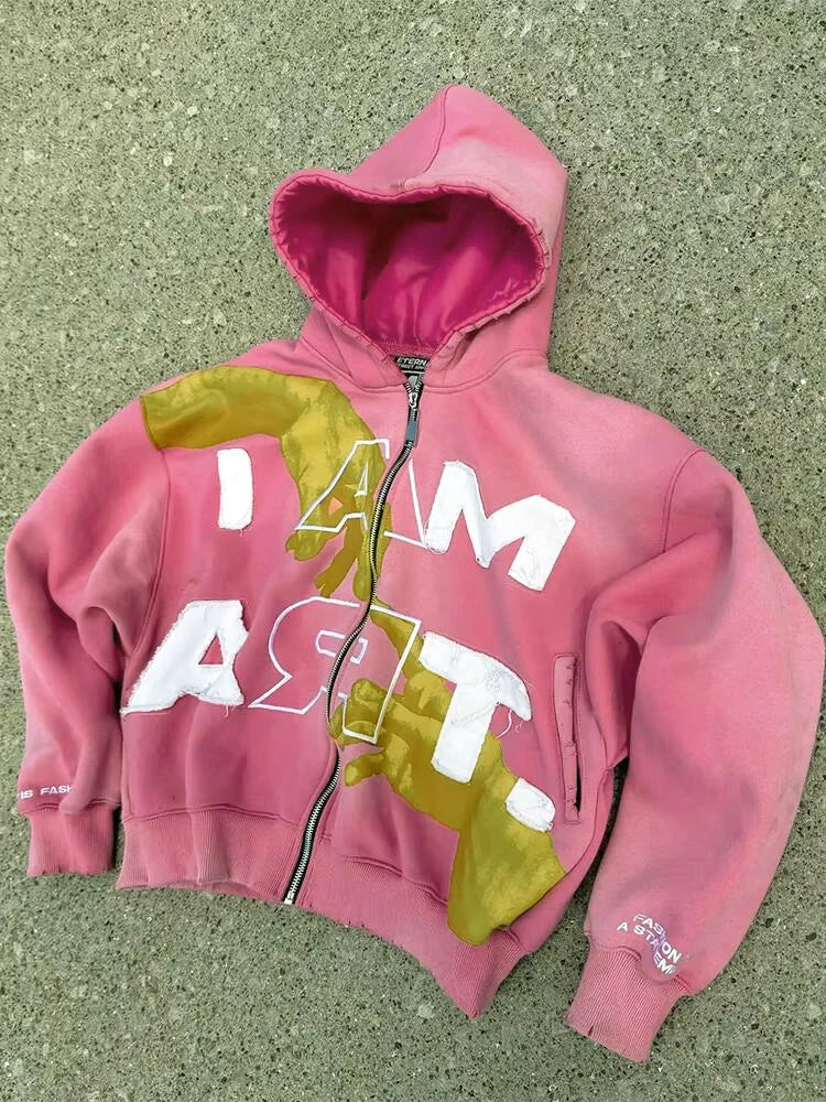 Relaxed-Fit Printed Zip-Up Hoodie