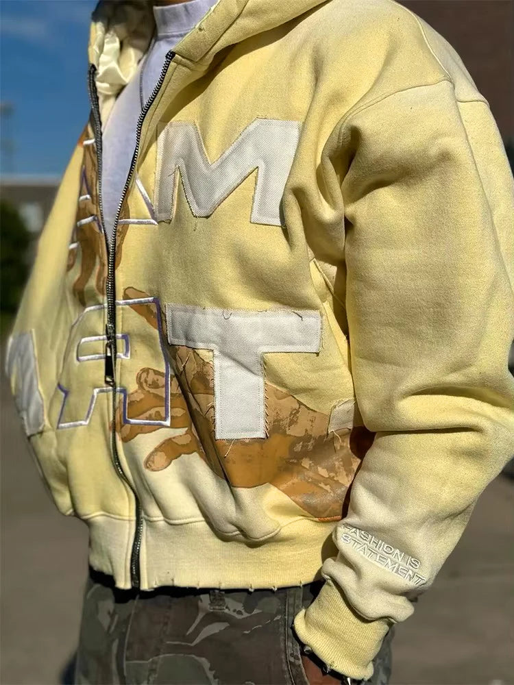 Relaxed-Fit Printed Zip-Up Hoodie
