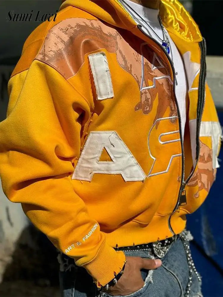 Relaxed-Fit Printed Zip-Up Hoodie