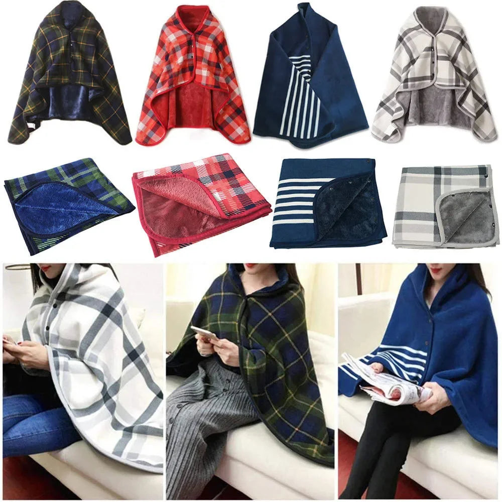Plaid Fleece Blanket Poncho