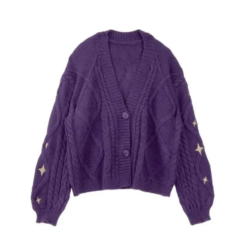 Cable-Knit Button-Down Cardigan