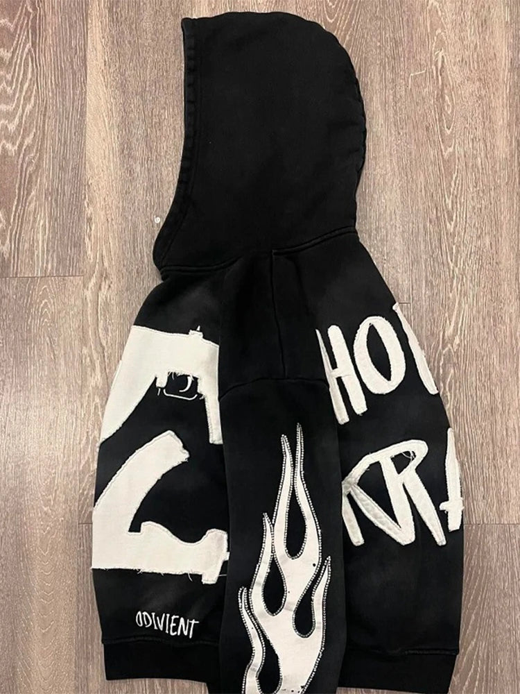 Relaxed-Fit Printed Zip-Up Hoodie