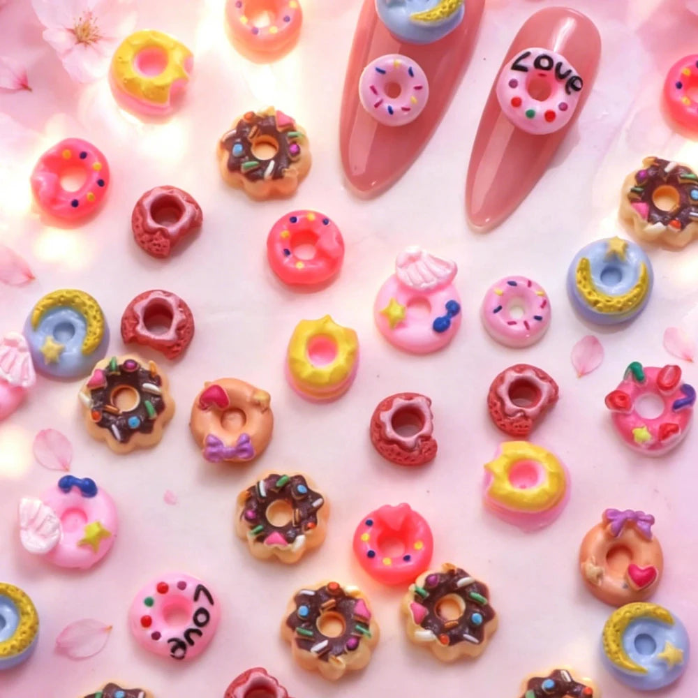 Kawaii 3D Donut Nail Art Charms - 50 Pack