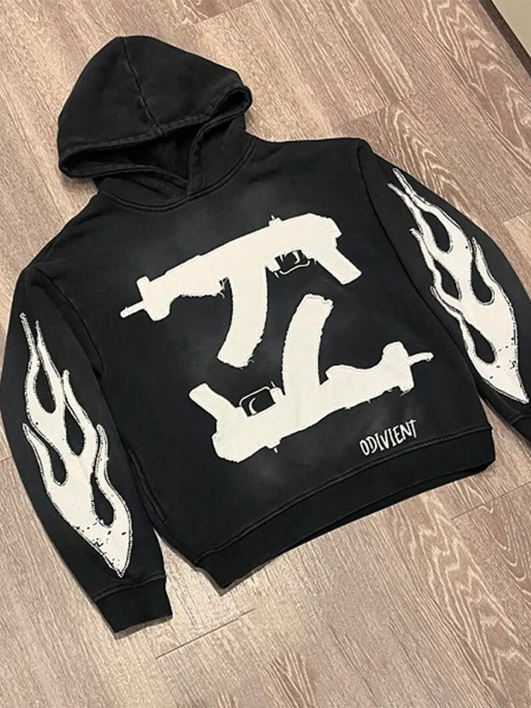 Relaxed-Fit Printed Zip-Up Hoodie