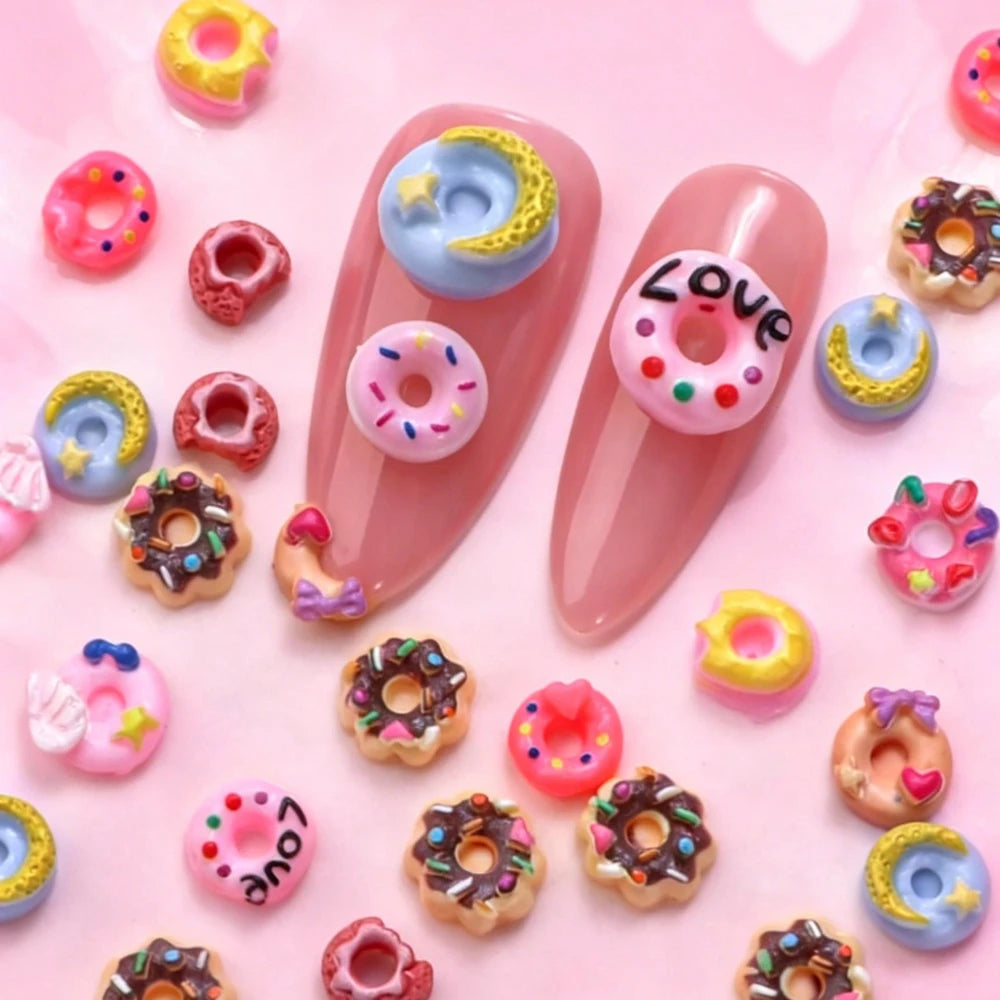 Kawaii 3D Donut Nail Art Charms - 50 Pack