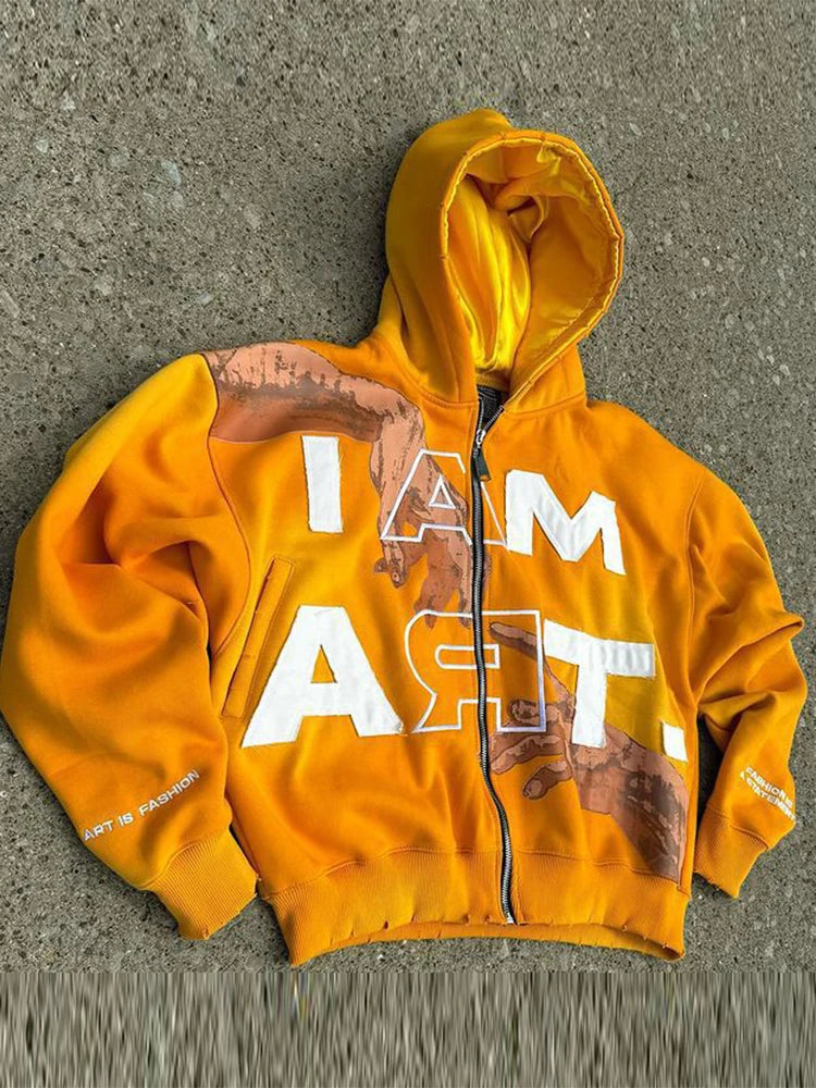 Relaxed-Fit Printed Zip-Up Hoodie