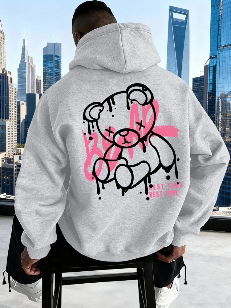 Men’s Oversized Doodle Bear Fleece Hoodie