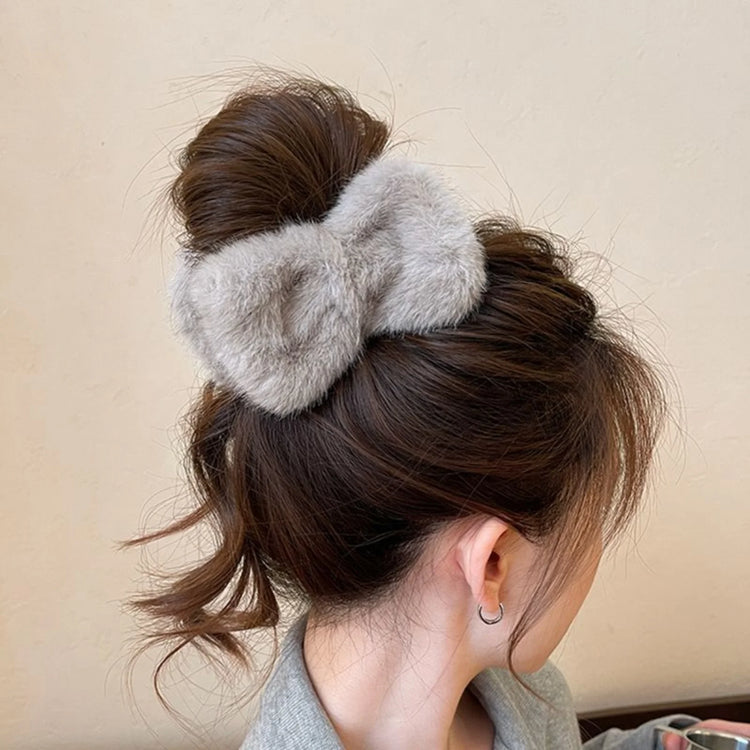 Fuzzy Bow Hair Claw Clip - Plush Winter Hair Grip
