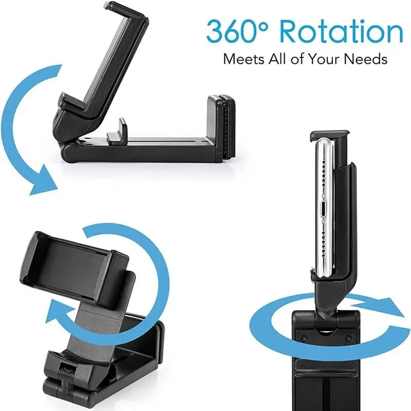 Foldable Tray Table Phone Mount - 360 Rotatable Adjustable Travel Stand for Flight, Train and Desk