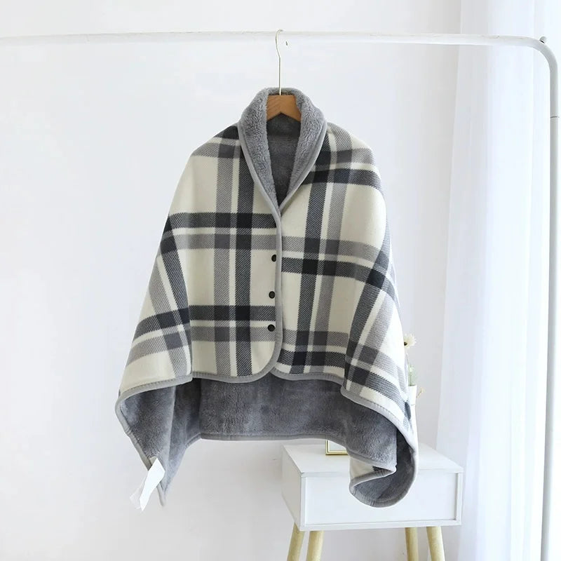 Plaid Fleece Blanket Poncho