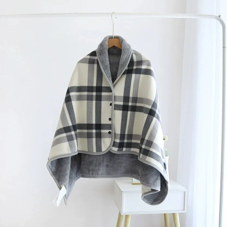 Plaid Fleece Blanket Poncho