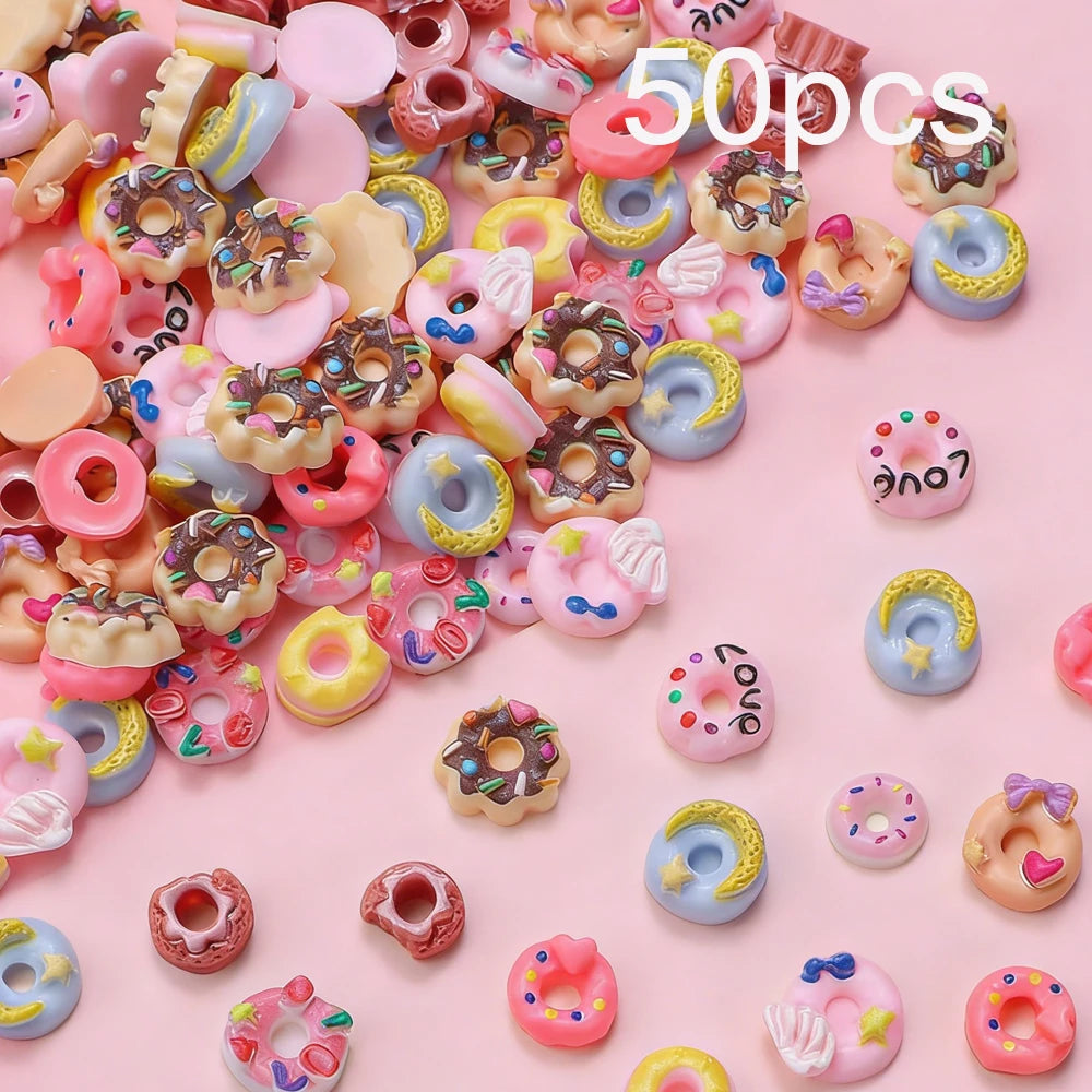Kawaii 3D Donut Nail Art Charms - 50 Pack