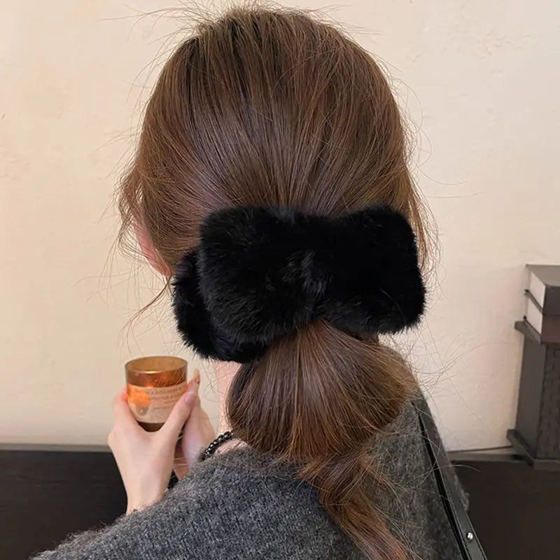 Fuzzy Bow Hair Claw Clip - Plush Winter Hair Grip