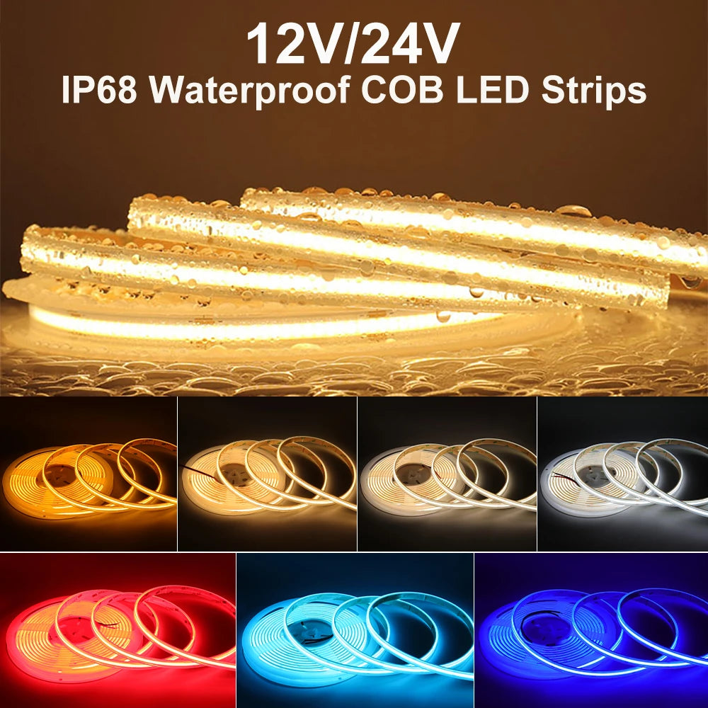 IP68 Waterproof COB LED Strip Lights - 1m, 3m & 5m